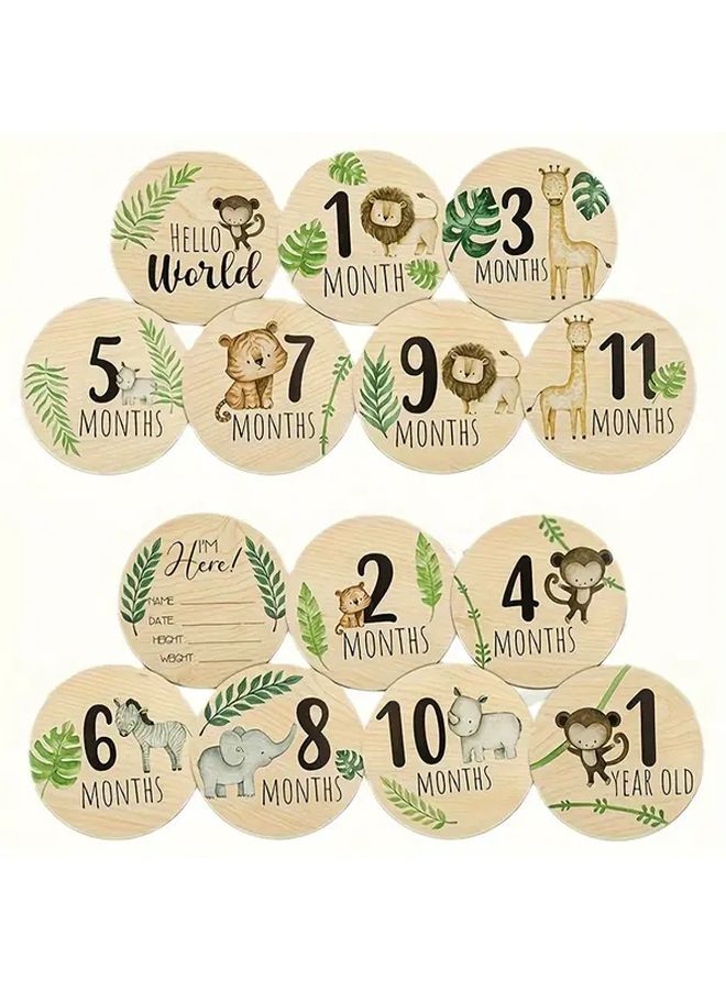7 Wooden Monthly Milestone Cards for Baby First Year Growth Photography Set - Image 1
