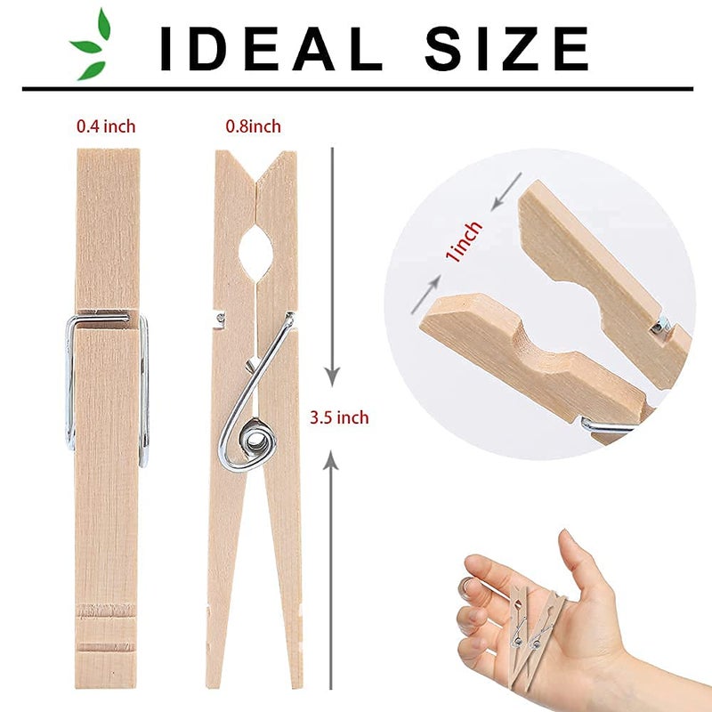 suptilics Clothes Pins Wood for Hanging Clothes,3.5 Inchã€100pcsã€‘ Heavy Duty Wooden Clothespins,Clothes Pins for Craft,Wooden Clips for Pictures. | Rust Resistant - Image 2