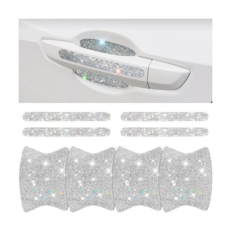 Mandark 8PCS Bling Car Door Handle Protector, Crystal Rhinestone Vehicle Door Bowl Protective Sticker, Glitter Anti-Scratch Auto Decor Decals Accessories, Universal for SUV, Sedan, Truck (White) - Image 1