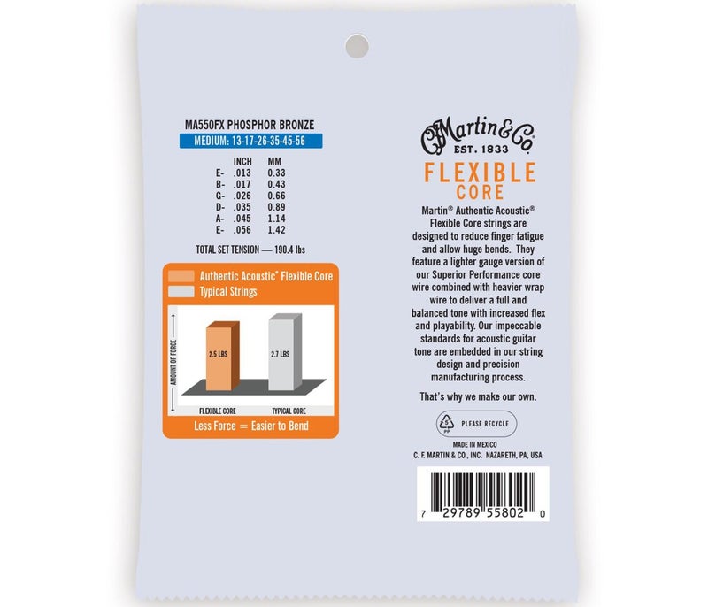 Martin Strings MA550FX Authentic Acoustic Guitar Set Flexible Core Silk & Steel Folk Medium - 0.13 - 0.56 - Image 2