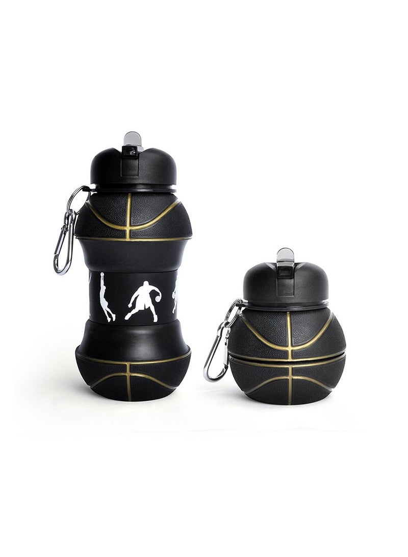 Generic Collapsible Water Bottle 550ml / 19oz Foldable Water Bottle for Kids Students Reusable BPA Free Silicone Collapsible Water Bottle Leakproof Basketball Sports Water Bottle for Gym Camping Hiking  - Image 2