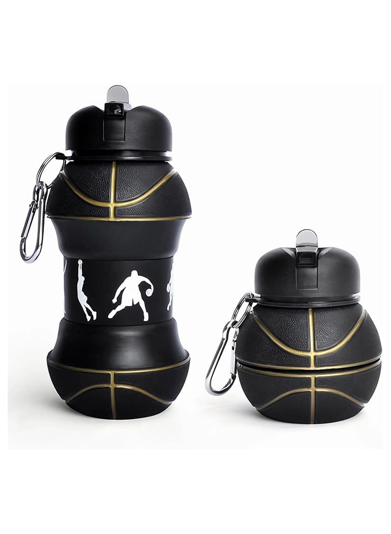 Generic Collapsible Water Bottle 550ml / 19oz Foldable Water Bottle for Kids Students Reusable BPA Free Silicone Collapsible Water Bottle Leakproof Basketball Sports Water Bottle for Gym Camping Hiking  - Image 1
