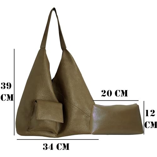SIBY Trendy Faux Leather Shoulder Tote Bag for Women | Spacious Handbag with Pouch for Work, Travel & Shopping – Olive Green - Image 3