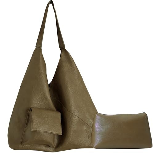 SIBY Trendy Faux Leather Shoulder Tote Bag for Women | Spacious Handbag with Pouch for Work, Travel & Shopping – Olive Green - Image 1