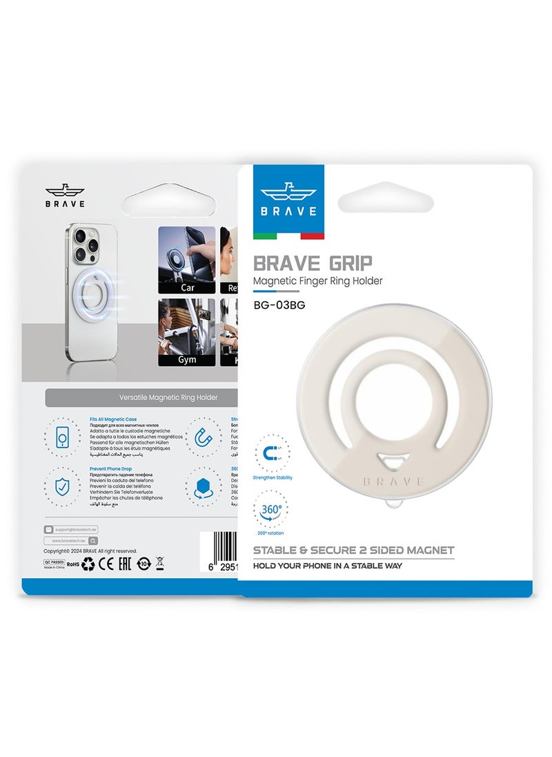 Brave - Dual-Sided Magnetic Ring Holder - Durable MagSafe Silicone Phone Grip, Compatible with Wireless Charging - Magnetic Phone Ring for iPhone 16/15/14/13/12 (Pro/Max/Plus), Samsung Galaxy S25/S24/S23/S22 and Other Series, and Other Phones with Metal Plate Attachment - Secure Grip and Hands-Free Stand (Beige) - Image 1