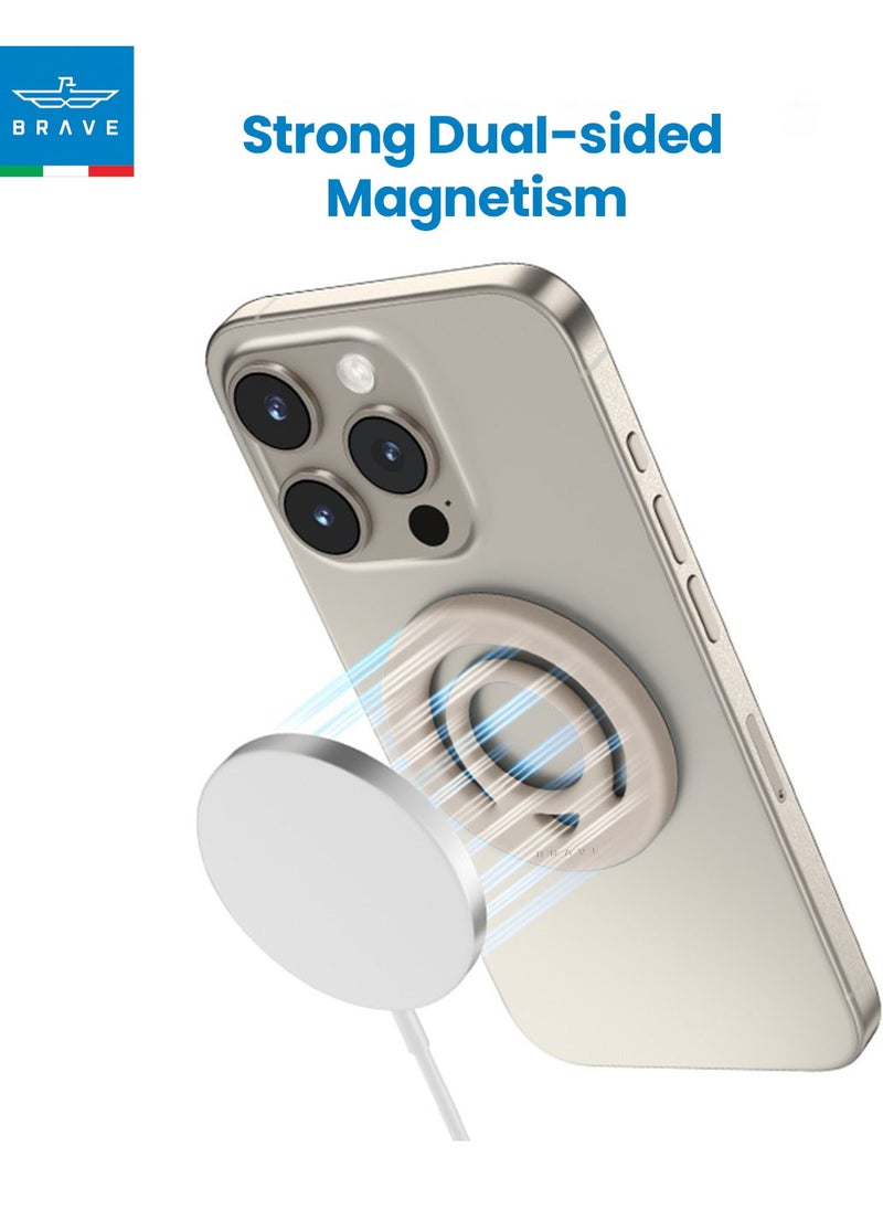 Brave - Dual-Sided Magnetic Ring Holder - Durable MagSafe Silicone Phone Grip, Compatible with Wireless Charging - Magnetic Phone Ring for iPhone 16/15/14/13/12 (Pro/Max/Plus), Samsung Galaxy S25/S24/S23/S22 and Other Series, and Other Phones with Metal Plate Attachment - Secure Grip and Hands-Free Stand (Beige) - Image 1
