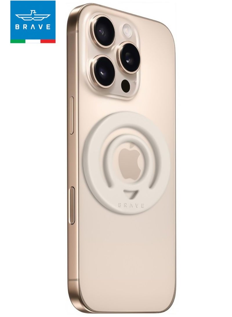Brave - Dual-Sided Magnetic Ring Holder - Durable MagSafe Silicone Phone Grip, Compatible with Wireless Charging - Magnetic Phone Ring for iPhone 16/15/14/13/12 (Pro/Max/Plus), Samsung Galaxy S25/S24/S23/S22 and Other Series, and Other Phones with Metal Plate Attachment - Secure Grip and Hands-Free Stand (Beige) - Image 1