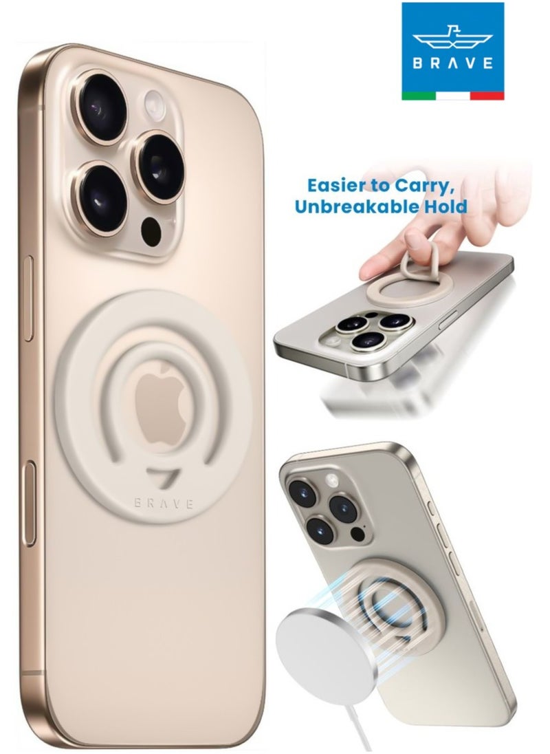 Brave - Dual-Sided Magnetic Ring Holder - Durable MagSafe Silicone Phone Grip, Compatible with Wireless Charging - Magnetic Phone Ring for iPhone 16/15/14/13/12 (Pro/Max/Plus), Samsung Galaxy S25/S24/S23/S22 and Other Series, and Other Phones with Metal Plate Attachment - Secure Grip and Hands-Free Stand (Beige) - Image 1