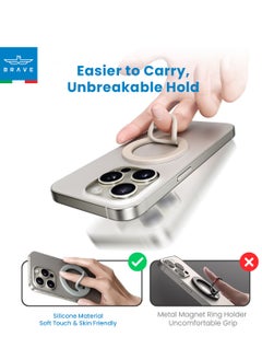 Brave Dual-Sided Magnetic Ring Holder - Durable MagSafe Silicone Phone Grip, Compatible with Wireless Charging - Magnetic Phone Ring for iPhone 16/15/14/13/12 (Pro/Max/Plus), Samsung Galaxy S25/S24/S23/S22 and Other Series, and Other Phones with Metal Plate Attachment - Secure Grip and Hands-Free Stand (Beige)  - Image 5
