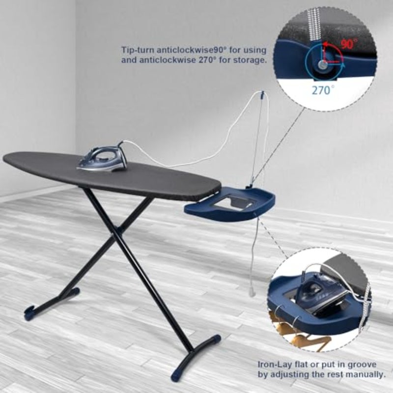 Pro Luxury Ironing Board, Extra Wide Iron Board 53''x18" with Heavy Duty Steam Iron Rest and Wheels for Easy Storage, Adjustable Height, Strong and Foldable T-Leg - Image 5