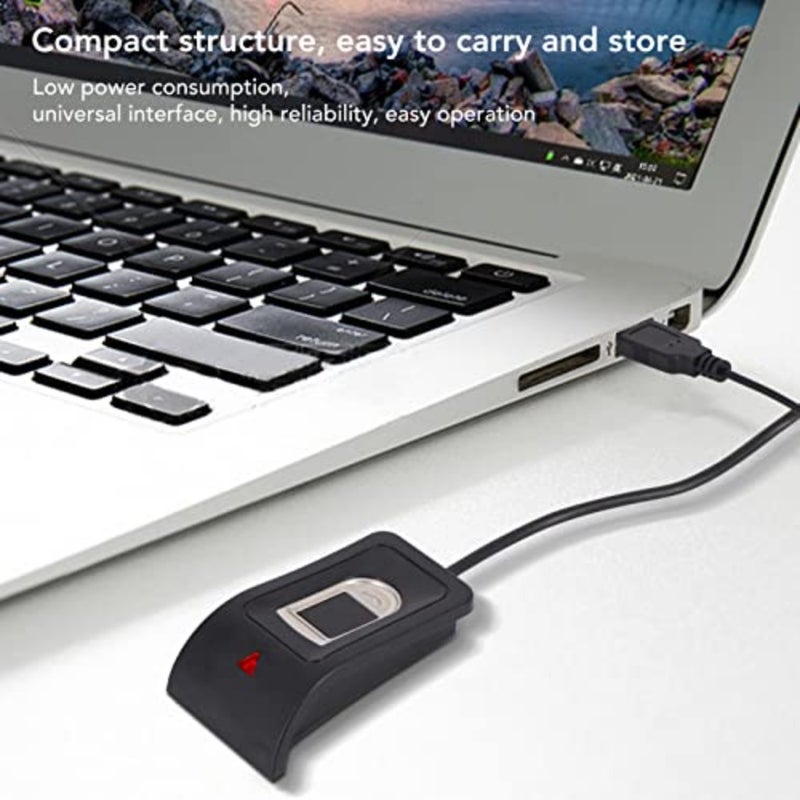 USB fingerprint key reader for desktop PC and laptop use, aluminum alloy body, black color, auto-calibration recognition and compact structure - Image 2