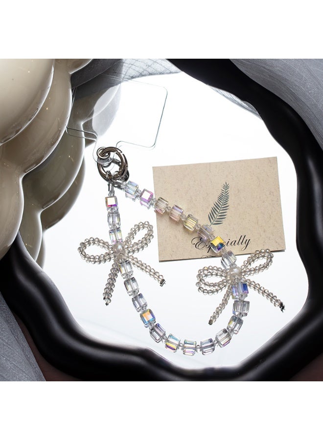 NIBEMINENT Beaded Phone Lanyard, Anti Lost Removable Wrist Strap, Short Sleeve Pearl Bracelet Pendant, Phone Keychain Lanyard, White