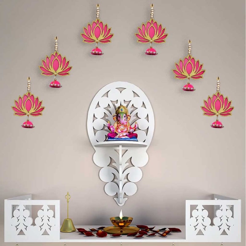 UmI. Umi Pack of 6 Lotus Hangings Latkans Wall Decor Items for Decoration Set MDF Pack of 6 Handmade Lotus Jhumki for Wedding Temple Diwali Decorations Golden 6 Pieces - Image 3