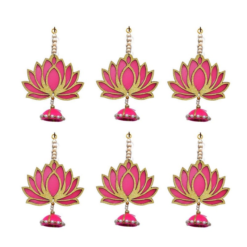 UmI. Umi Pack of 6 Lotus Hangings Latkans Wall Decor Items for Decoration Set MDF Pack of 6 Handmade Lotus Jhumki for Wedding Temple Diwali Decorations Golden 6 Pieces - Image 1