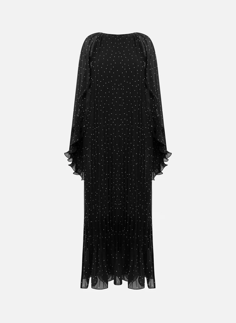 Lichi  Polka dot chiffon maxi dress with voluminous cape for Women | Best Price UAE