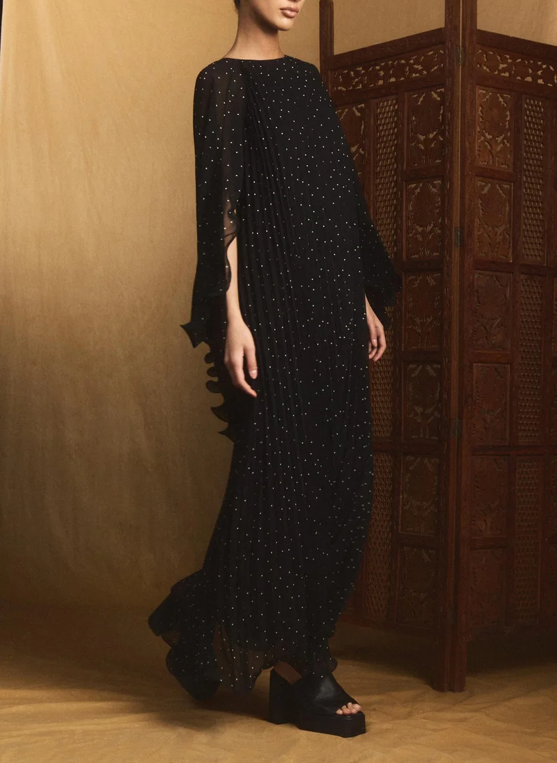 Lichi  Polka dot chiffon maxi dress with voluminous cape for Women | Best Price UAE