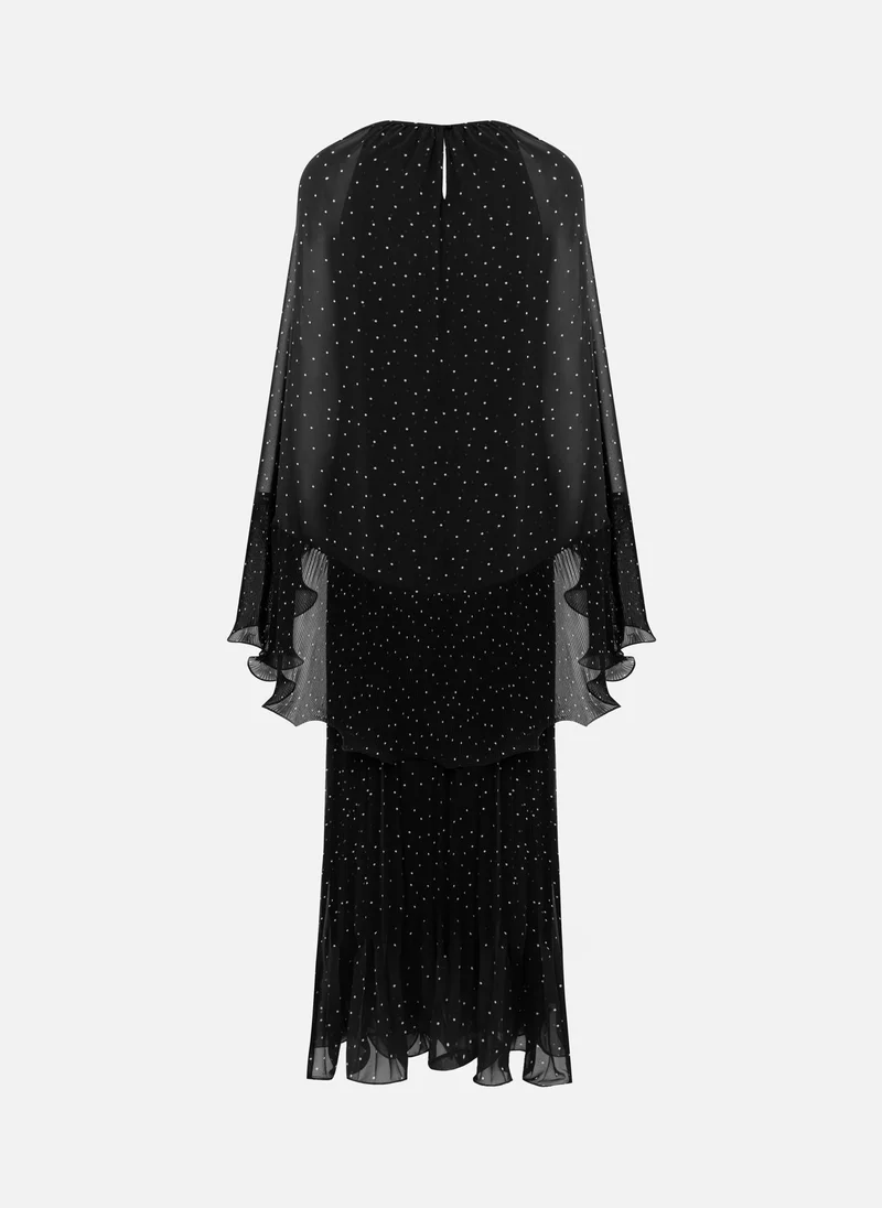 Lichi  Polka dot chiffon maxi dress with voluminous cape for Women | Best Price UAE
