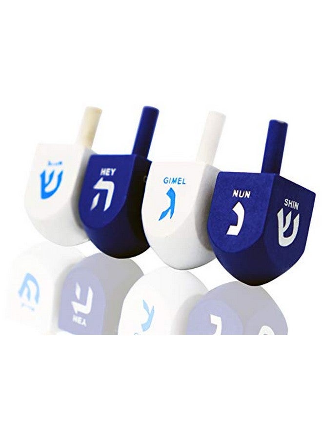 The Dreidel Company The Dreidel Company 100 Solid Blue & White Hand Painted Wooden Hanukkah Dreidels with English Transliteration - Includes Detailed 3 Game Instruction Cards- (100-Pack) - Image 3