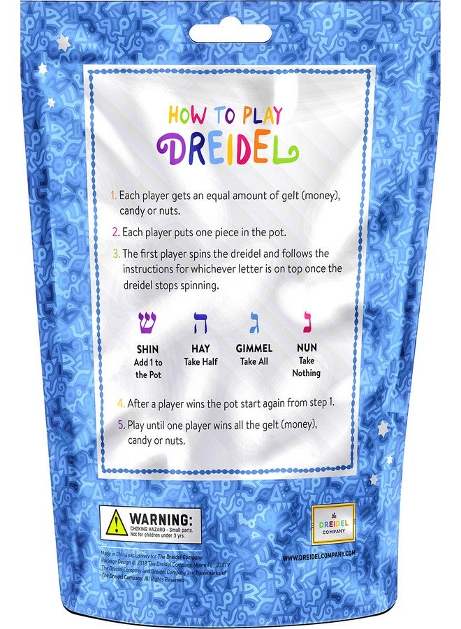 The Dreidel Company The Dreidel Company 100 Solid Blue & White Hand Painted Wooden Hanukkah Dreidels with English Transliteration - Includes Detailed 3 Game Instruction Cards- (100-Pack) - Image 5