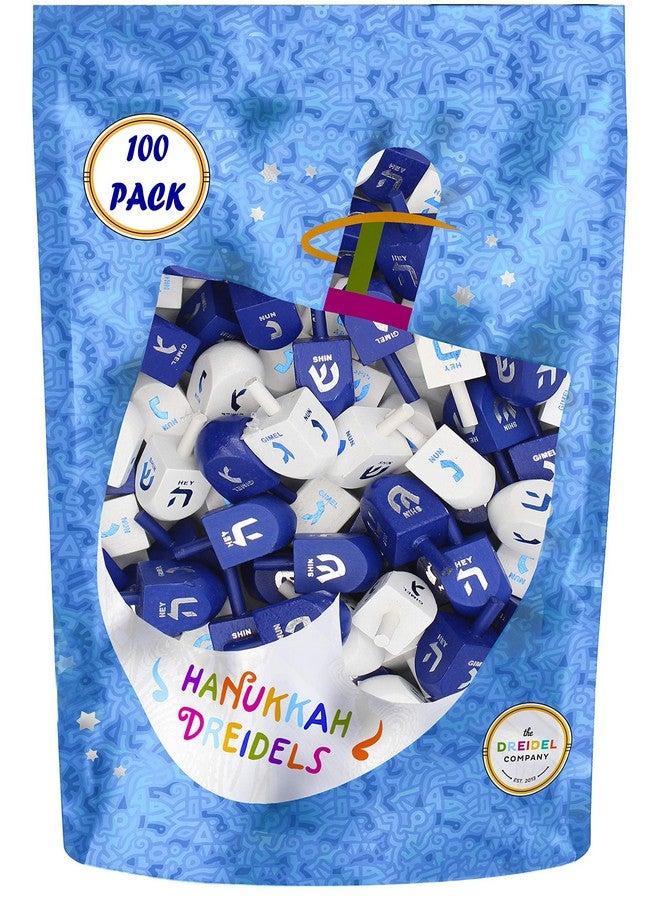 The Dreidel Company The Dreidel Company 100 Solid Blue & White Hand Painted Wooden Hanukkah Dreidels with English Transliteration - Includes Detailed 3 Game Instruction Cards- (100-Pack) - Image 2