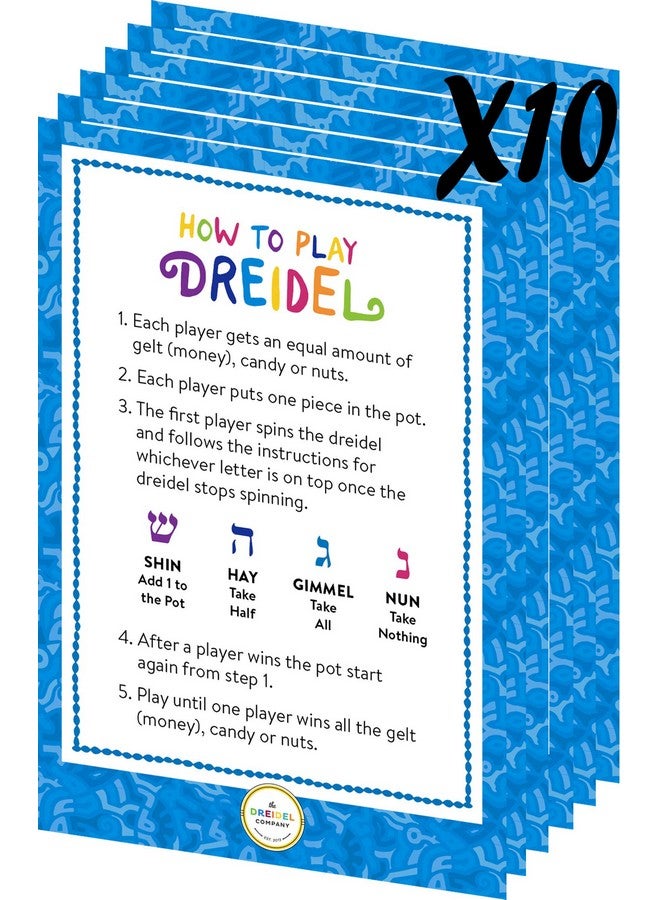 The Dreidel Company The Dreidel Company 100 Solid Blue & White Hand Painted Wooden Hanukkah Dreidels with English Transliteration - Includes Detailed 3 Game Instruction Cards- (100-Pack) - Image 4