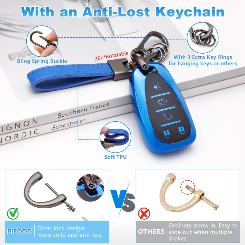 PIFOOG Key Fob Cover for Chevy 5 Button Blue Soft TPU Car Keys Case Shell Keychain Accessories for Malibu Equinox Blazer Traverse Camaro Cruze Trax LT Trailblazer Spark Smart Keys - Image 4