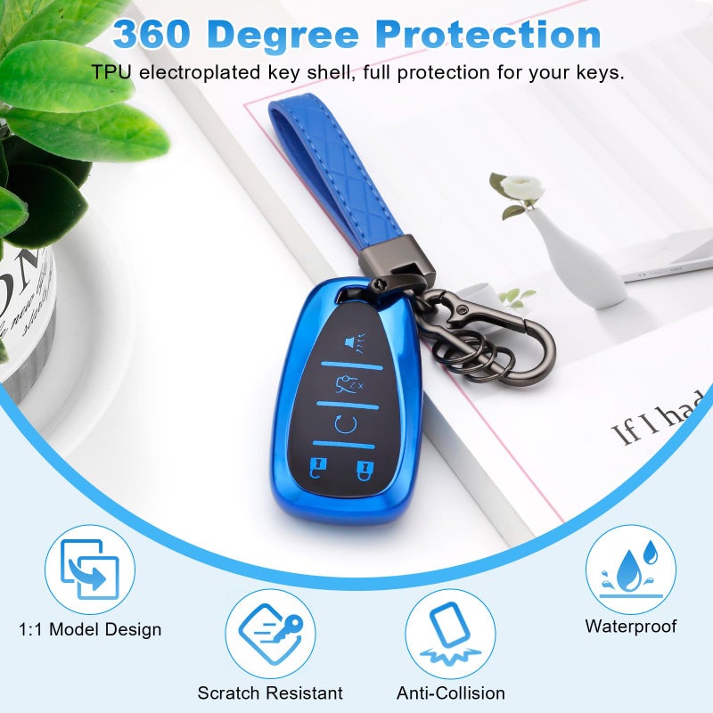 PIFOOG Key Fob Cover for Chevy 5 Button Blue Soft TPU Car Keys Case Shell Keychain Accessories for Malibu Equinox Blazer Traverse Camaro Cruze Trax LT Trailblazer Spark Smart Keys - Image 3