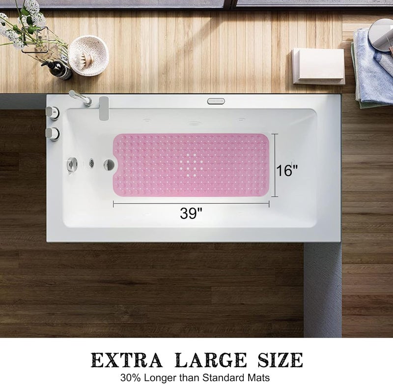 Linoows Bath Mat Shower Mat, Extra Long Non Slip Bath Mat, 39 x 16 Inches, Bath Mat with Suction Cups and Drain Holes for Bathroom, Pink - Image 4