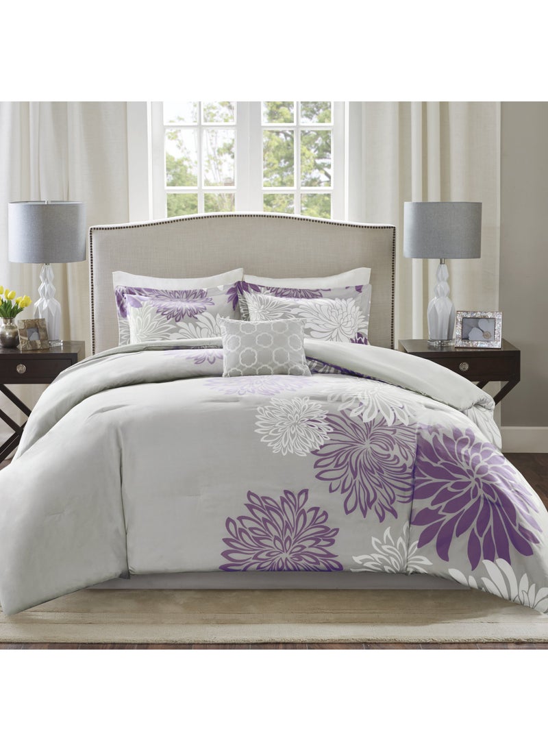 Comfort Spaces Comfort Spaces Enya Comforter SetModern Floral Design All Season Down Alternative Bedding Matching Shams Bedskirt Decorative Pillows Queen 90x90 Purple 