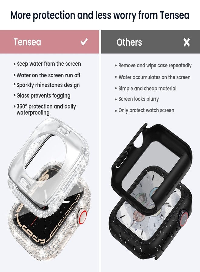 تينسي واقي شاشة مقاوم للماء من Tensea [2 في 1] لساعة Apple Watch مقاس 40 مم، متوافق مع الجيل الثالث/الثاني من سلسلة SE/سلسلة 6/5/4، غطاء أمامي مرصع بالألماس بزاوية 360 درجة مع زجاج، غطاء وجه لامع للنساء، 40 مم - Image 2