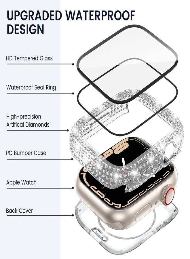 تينسي واقي شاشة مقاوم للماء من Tensea [2 في 1] لساعة Apple Watch مقاس 40 مم، متوافق مع الجيل الثالث/الثاني من سلسلة SE/سلسلة 6/5/4، غطاء أمامي مرصع بالألماس بزاوية 360 درجة مع زجاج، غطاء وجه لامع للنساء، 40 مم - Image 3