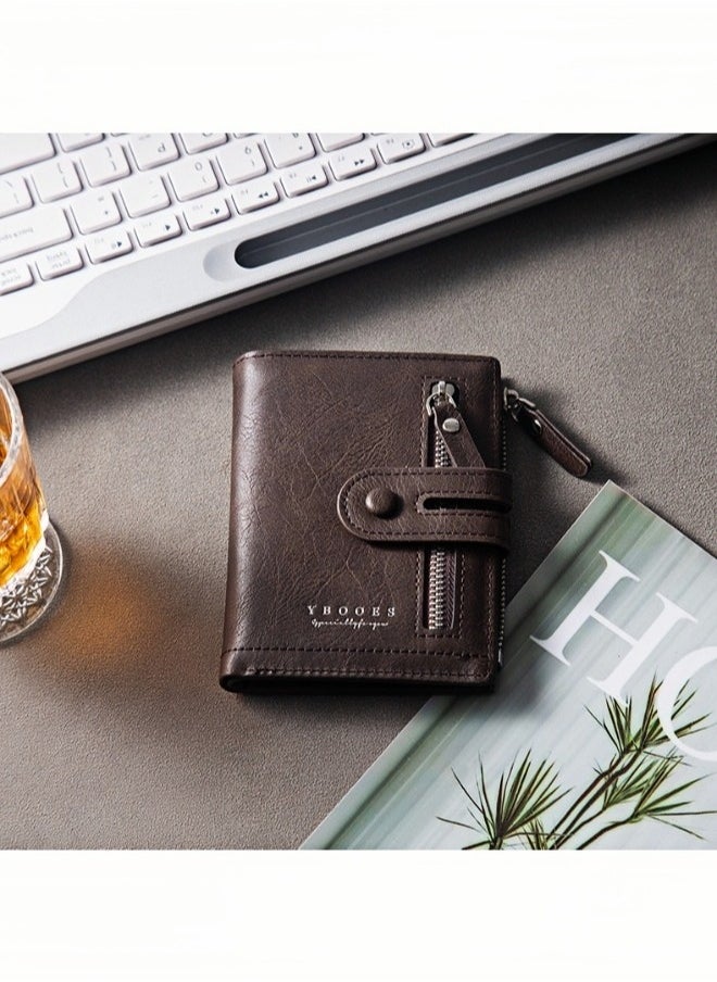 ARUWA Buckle Zipper Leather Cash Card Holder Brown Wallet for Men,Card Capacity ID Window Cash Slots  - Image 4