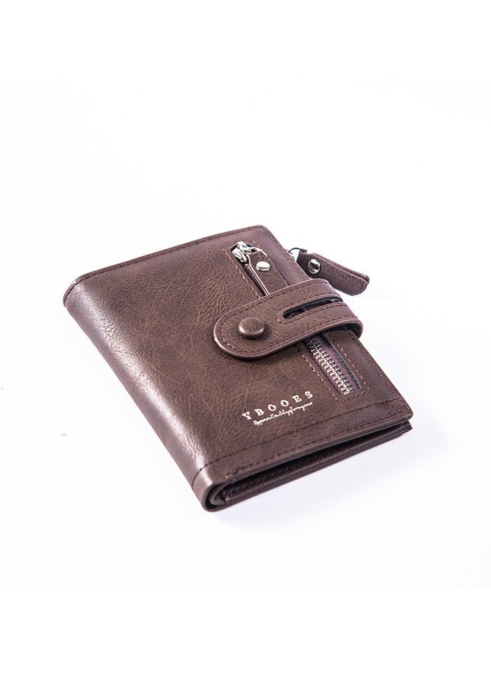 ARUWA Buckle Zipper Leather Cash Card Holder Brown Wallet for Men,Card Capacity ID Window Cash Slots  - Image 2