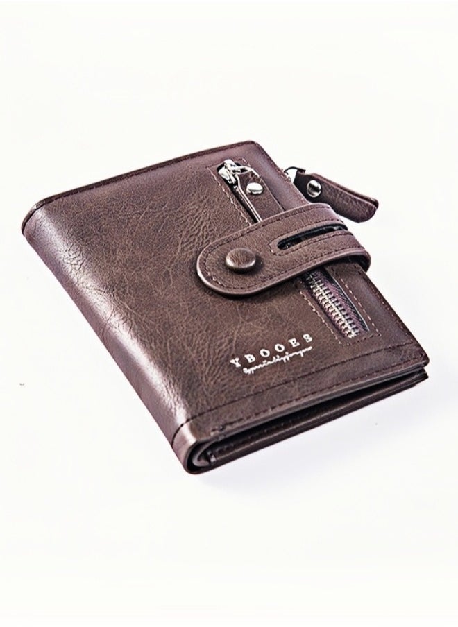 ARUWA Buckle Zipper Leather Cash Card Holder Brown Wallet for Men,Card Capacity ID Window Cash Slots  - Image 1