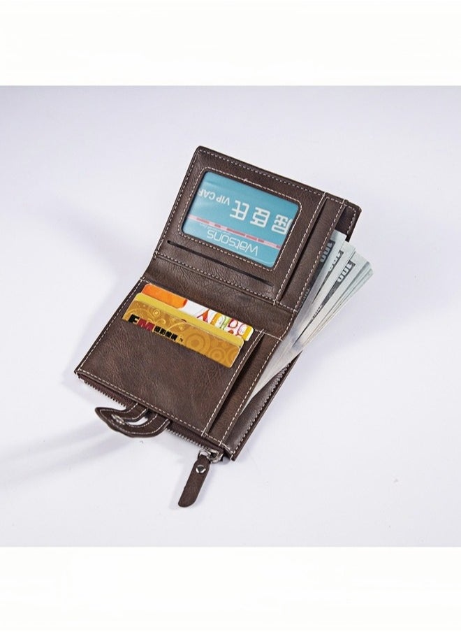 ARUWA Buckle Zipper Leather Cash Card Holder Brown Wallet for Men,Card Capacity ID Window Cash Slots  - Image 5
