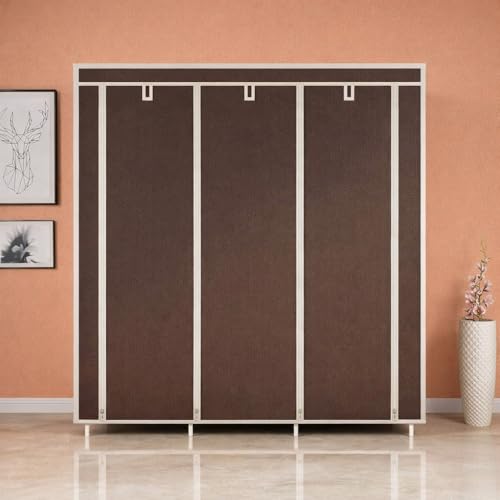 Whitecloud TRANSFORMING HOMES® 12-Shelf Collapsible Wardrobe | Foldable Fabric Almirah with Clothes Racks & Storage Organizer | Brown (88350) - Image 4