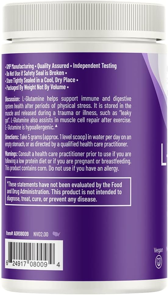 AOR LGlutamine Powder 450g Supports Immunity and Gut Health Dietary Supplement 90 Servings - Image 3