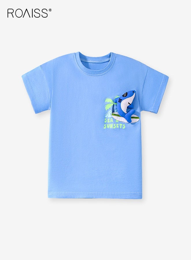 roaiss Little Boy T-Shirt and Shorts Set, Stylish 2-Piece Outfit for Toddler Boys, Summer Cotton Outfit with Short Sleeve Top and Solid Shorts, Perfect for Daily Wear or Various Occasions - Image 4