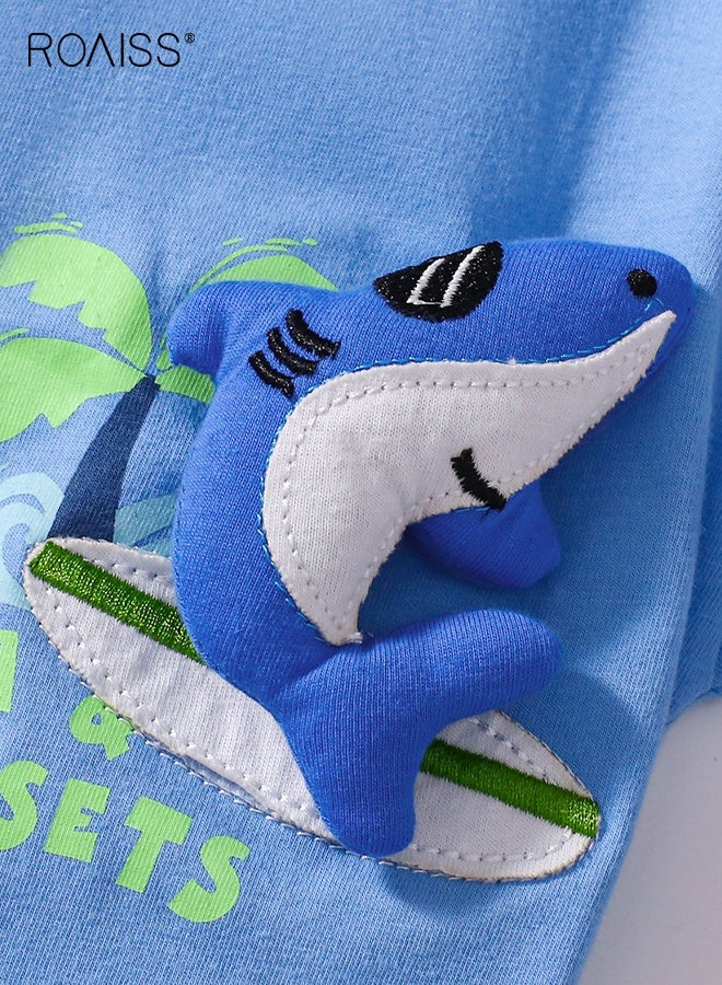roaiss Little Boy T-Shirt and Shorts Set, Stylish 2-Piece Outfit for Toddler Boys, Summer Cotton Outfit with Short Sleeve Top and Solid Shorts, Perfect for Daily Wear or Various Occasions - Image 5