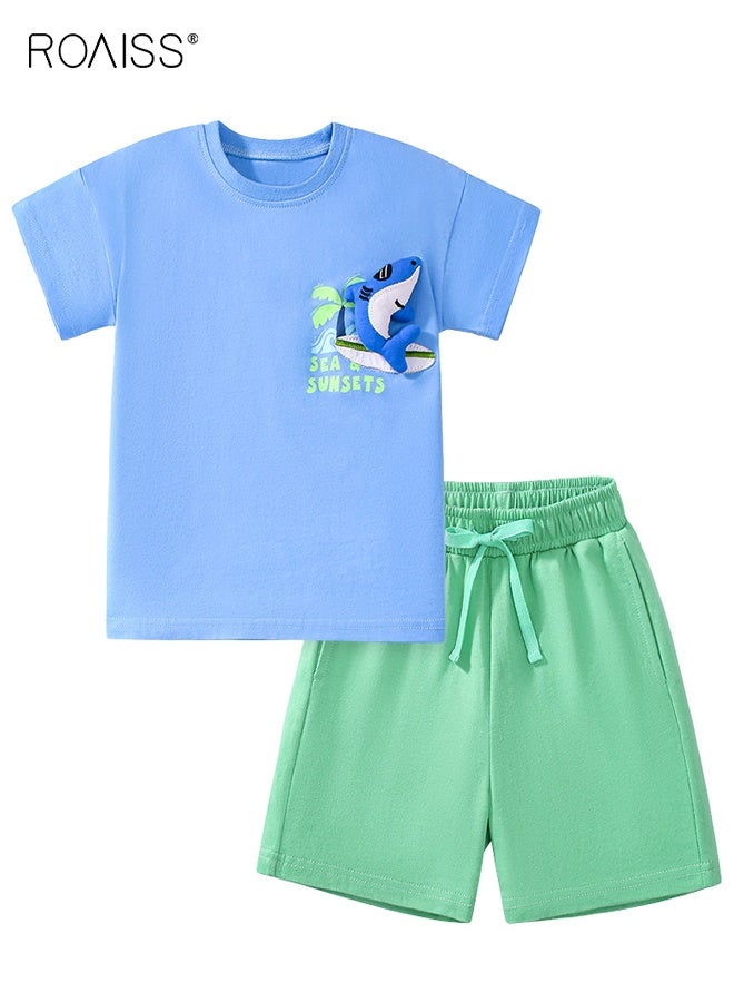 roaiss Little Boy T-Shirt and Shorts Set, Stylish 2-Piece Outfit for Toddler Boys, Summer Cotton Outfit with Short Sleeve Top and Solid Shorts, Perfect for Daily Wear or Various Occasions - Image 1