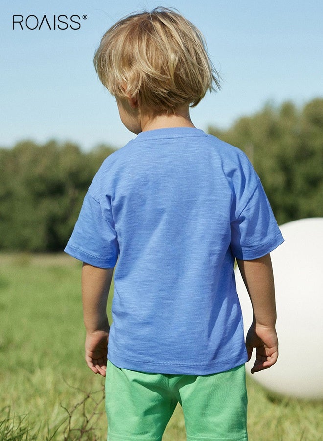 roaiss Little Boy T-Shirt and Shorts Set, Stylish 2-Piece Outfit for Toddler Boys, Summer Cotton Outfit with Short Sleeve Top and Solid Shorts, Perfect for Daily Wear or Various Occasions - Image 3