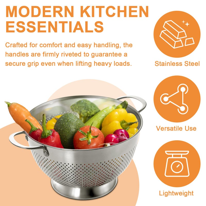 EWFEN Stainless Steel Colander Set of 3 (1.5-3-5Quart) | Durable Rice and Pasta Strainer with Handle | Oversized Handles | Nesting Design | Rust-Resistant & Dishwasher Safe - Image 5