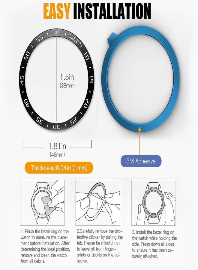 MoKo Bezel Ring Compatible with Samsung Gear S3/Galaxy Watch 46 mm, Smartwatch Bezel Ring Adhesive Cover Scratch-Resistant Stainless Steel Protection for Samsung Gear S3/Galaxy Watch 46 mm - Black - Image 5