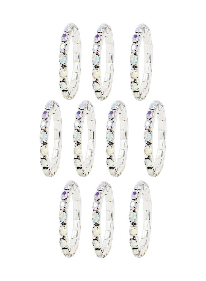 JSEA 10pcs Rhinestone Stretch Rings Set Silver Gold 1/2 Row Clear Rhinestone Elastic Finger Ring Fashion Jewelry Rings (AB 1) - Image 1