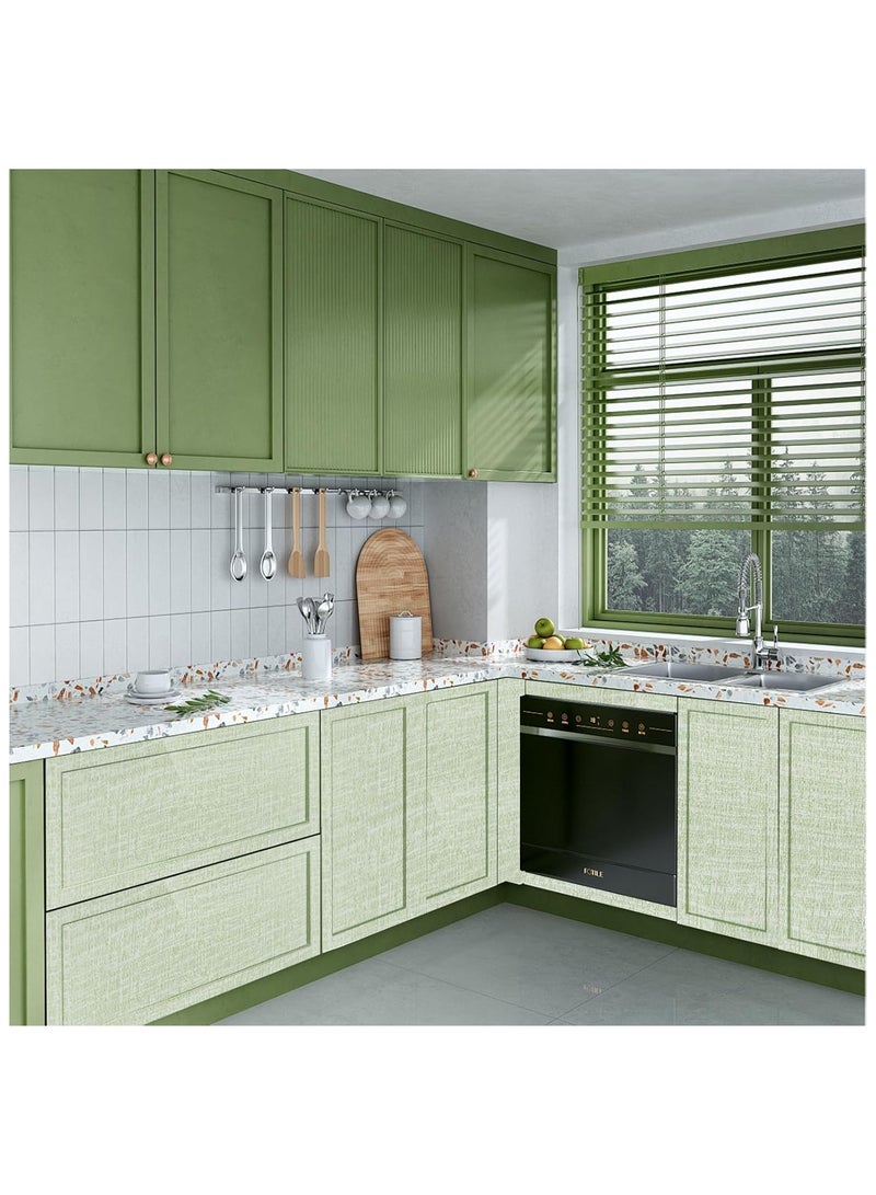 Anna Self-Adhesive Wallpaper Roll - Tea Green, PVC Waterproof & Moisture-Proof, Solid Color with Cloth Texture, 40 cm x 10 m - Image 4