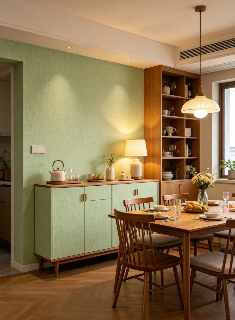 Anna Self-Adhesive Wallpaper Roll - Tea Green, PVC Waterproof & Moisture-Proof, Solid Color with Cloth Texture, 40 cm x 10 m - Image 3
