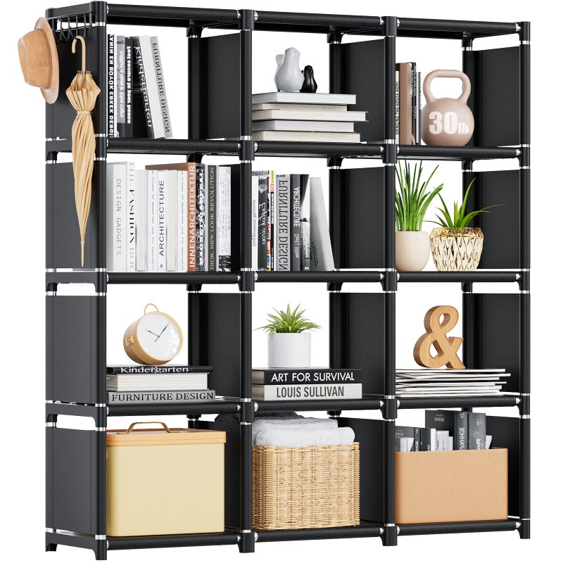 Mavivegue Book Shelf, 12 Cube Storage Organizer, DIY Bookcase, Metal Bookshelf,Tall Book case for Bedroom, Living Room,Office,Closet, Black Cubicle Rack - Image 1