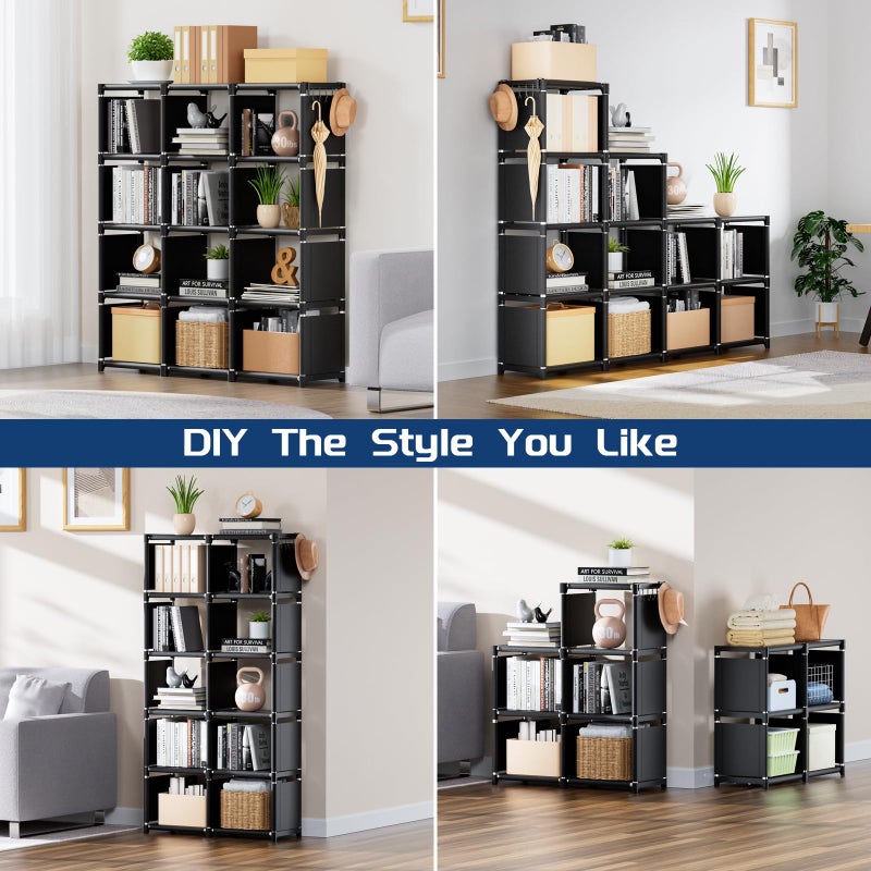 Mavivegue Book Shelf, 12 Cube Storage Organizer, DIY Bookcase, Metal Bookshelf,Tall Book case for Bedroom, Living Room,Office,Closet, Black Cubicle Rack - Image 2