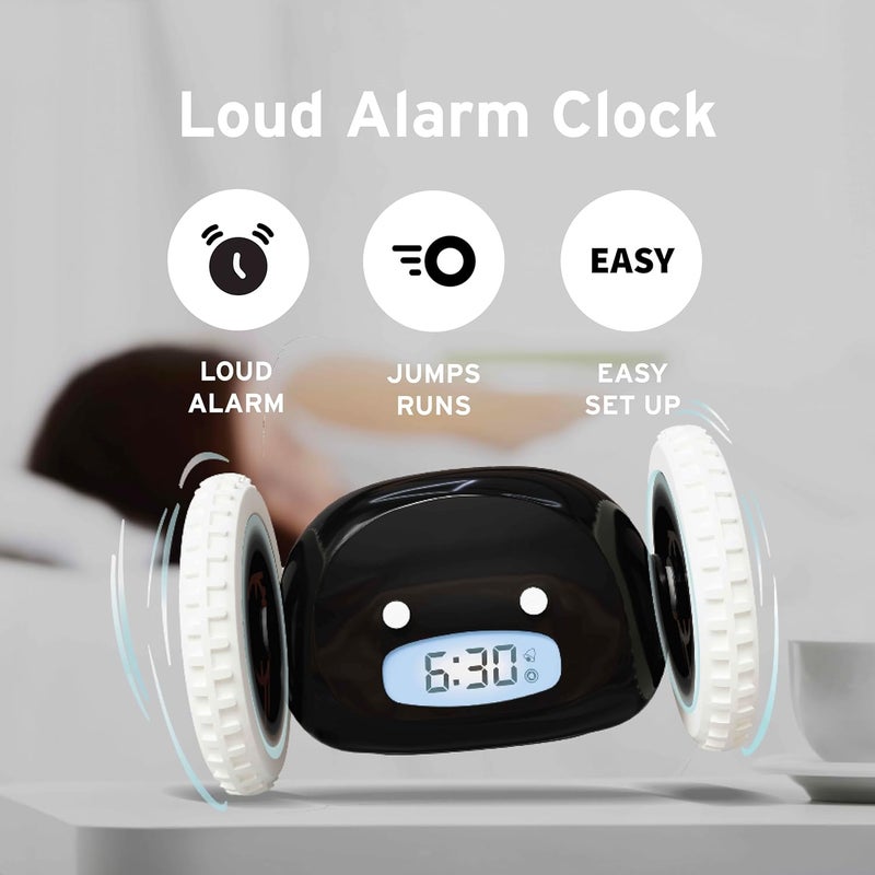 CLOCKY Extra Loud Alarm Clock for Heavy Sleepers on Wheels Rolls Runs Away Vibrating, Easy to Set Super Smart Snooze Digital Bed Shaker Alarm Clock Funny Gift for Adults Kids Teens Bedrooms (Black) - Image 2