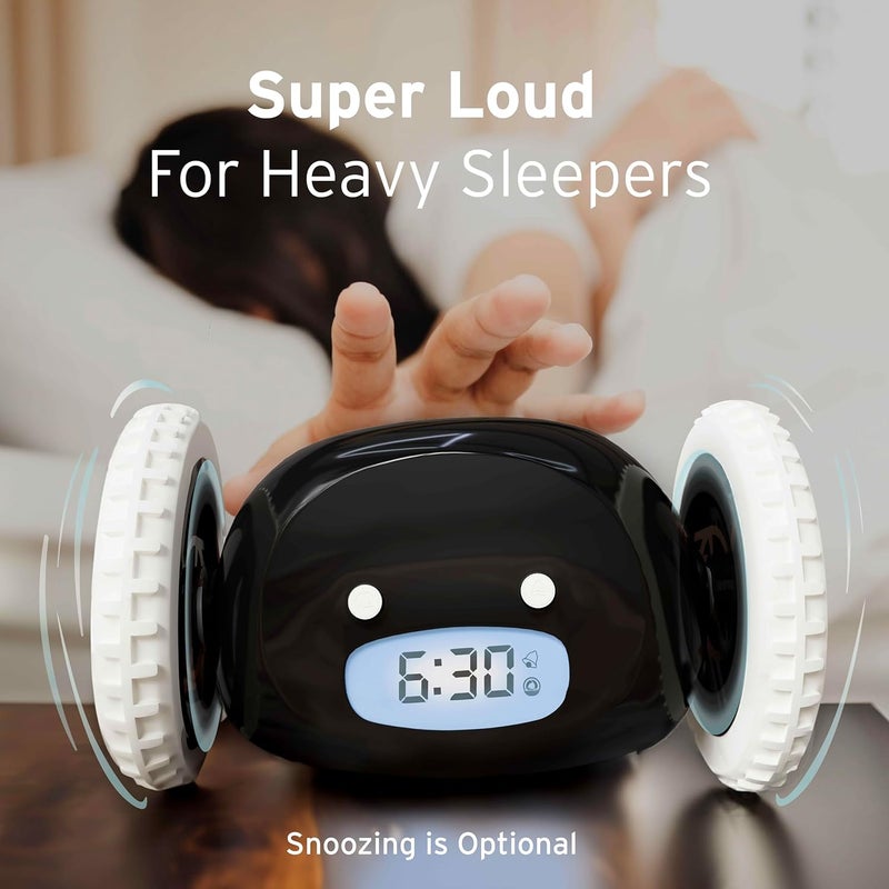 CLOCKY Extra Loud Alarm Clock for Heavy Sleepers on Wheels Rolls Runs Away Vibrating, Easy to Set Super Smart Snooze Digital Bed Shaker Alarm Clock Funny Gift for Adults Kids Teens Bedrooms (Black) - Image 5
